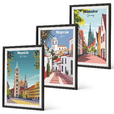 Composição de quadros moderna Cidades europeias em desenhos coloridos