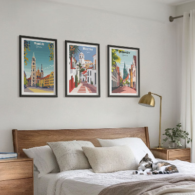 Composição de quadros moderna Cidades europeias em desenhos coloridos