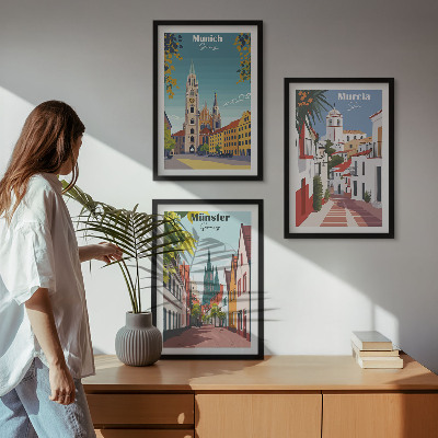 Composição de quadros moderna Cidades europeias em desenhos coloridos