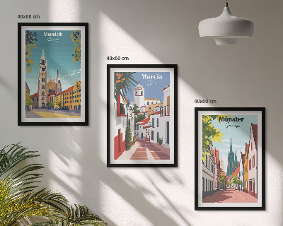 Composição de quadros moderna Cidades europeias em desenhos coloridos