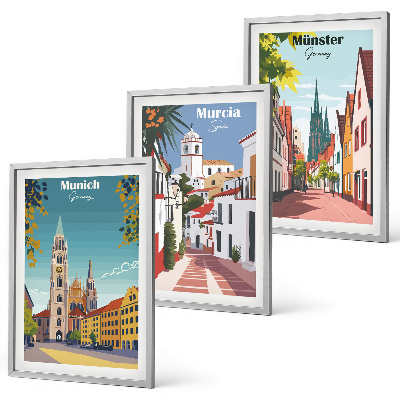 Composição de quadros moderna Cidades europeias em desenhos coloridos