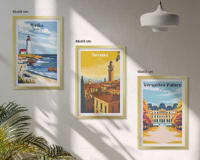 Conjunto de 3 quadros com moldura Vistas de lugares à beira-mar de cidades
