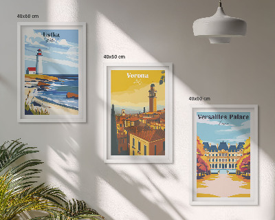 Conjunto de 3 quadros com moldura Vistas de lugares à beira-mar de cidades