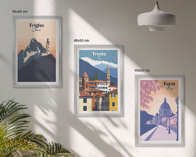 Conjunto de quadros para sala de estar Ilustrações retrô de arquitetura de montanha