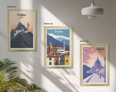 Conjunto de quadros para sala de estar Ilustrações retrô de arquitetura de montanha