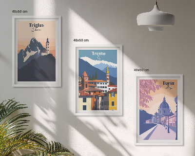 Conjunto de quadros para sala de estar Ilustrações retrô de arquitetura de montanha