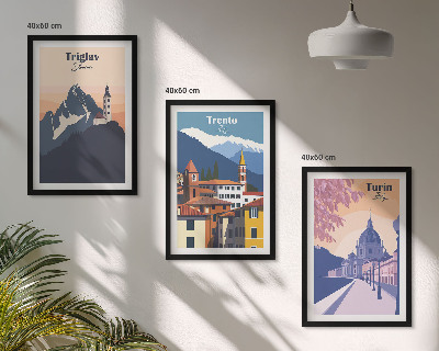 Conjunto de quadros para sala de estar Ilustrações retrô de arquitetura de montanha