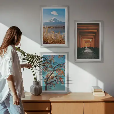 Conjunto de quadros para sala de estar com paisagens naturais japonesas
