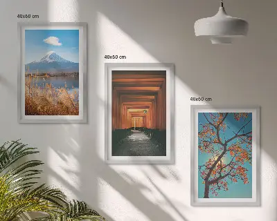 Conjunto de quadros para sala de estar com paisagens naturais japonesas