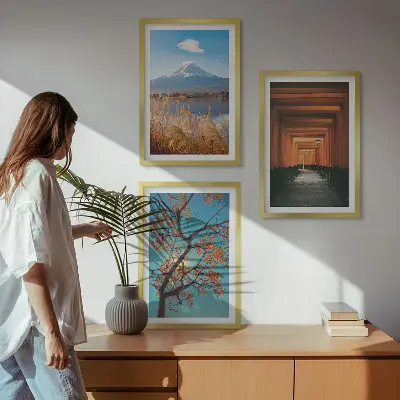 Conjunto de quadros para sala de estar com paisagens naturais japonesas