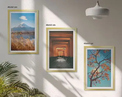 Conjunto de quadros para sala de estar com paisagens naturais japonesas