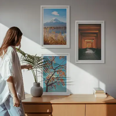 Conjunto de quadros para sala de estar com paisagens naturais japonesas