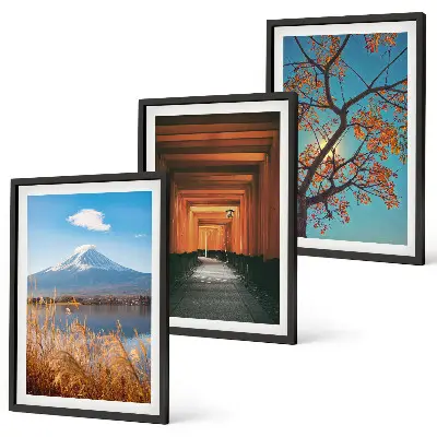 Conjunto de quadros para sala de estar com paisagens naturais japonesas