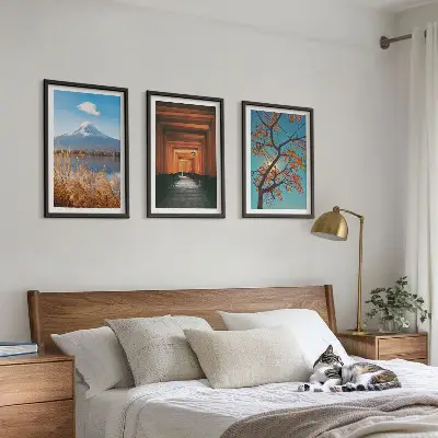 Conjunto de quadros para sala de estar com paisagens naturais japonesas