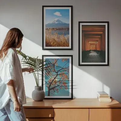 Conjunto de quadros para sala de estar com paisagens naturais japonesas