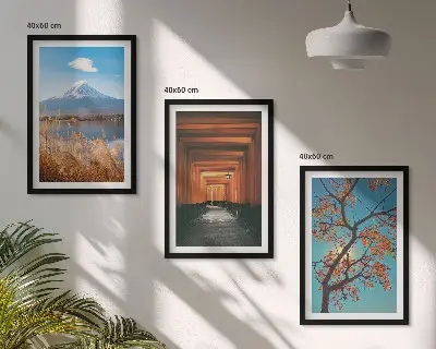 Conjunto de quadros para sala de estar com paisagens naturais japonesas