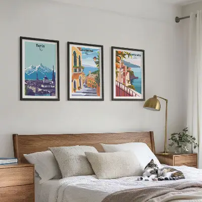 Composição de quadros moderna com paisagens urbanas retrô coloridas