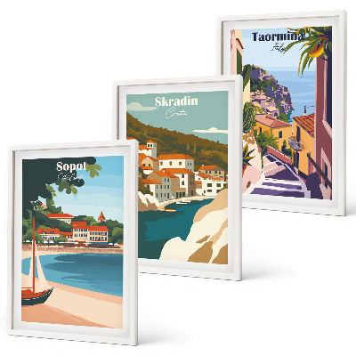 Conjunto de quadros para sala de estar Ilustrações de cidades litorâneas