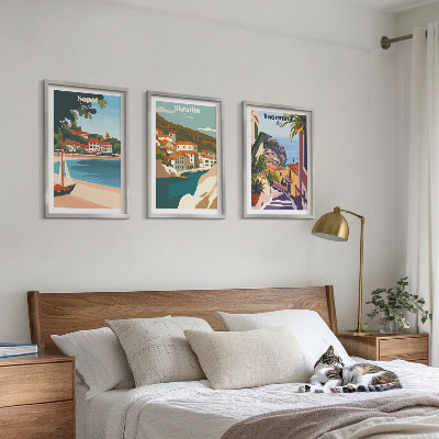Conjunto de quadros para sala de estar Ilustrações de cidades litorâneas