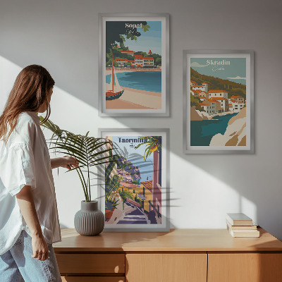Conjunto de quadros para sala de estar Ilustrações de cidades litorâneas
