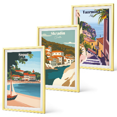 Conjunto de quadros para sala de estar Ilustrações de cidades litorâneas