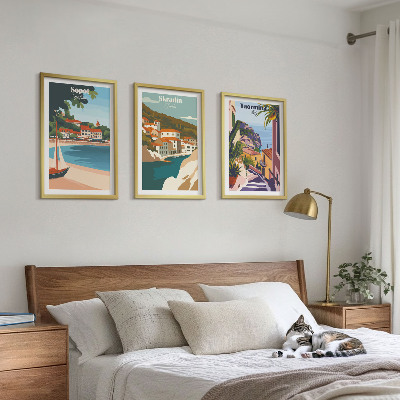 Conjunto de quadros para sala de estar Ilustrações de cidades litorâneas