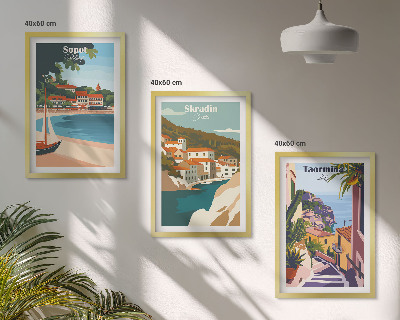Conjunto de quadros para sala de estar Ilustrações de cidades litorâneas