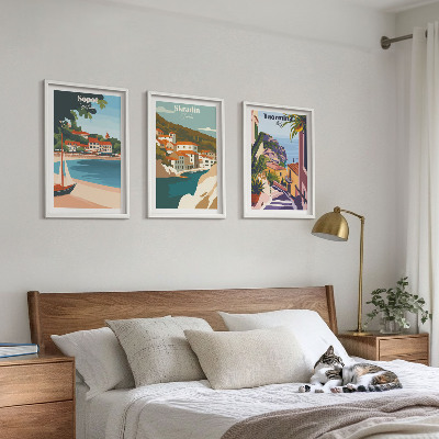 Conjunto de quadros para sala de estar Ilustrações de cidades litorâneas