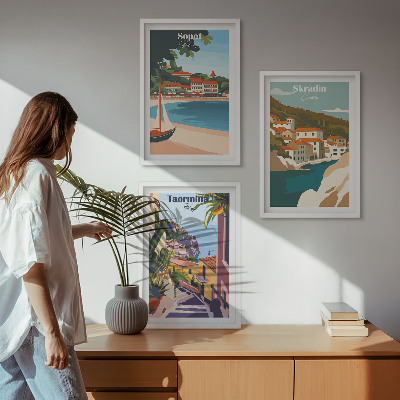 Conjunto de quadros para sala de estar Ilustrações de cidades litorâneas