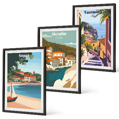 Conjunto de quadros para sala de estar Ilustrações de cidades litorâneas
