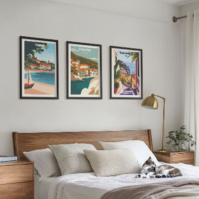 Conjunto de quadros para sala de estar Ilustrações de cidades litorâneas