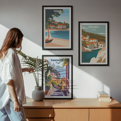 Conjunto de quadros para sala de estar Ilustrações de cidades litorâneas