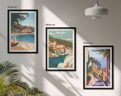 Conjunto de quadros para sala de estar Ilustrações de cidades litorâneas