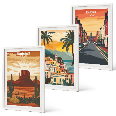 Conjunto de 3 quadros com moldura Paisagens de cidades naturais