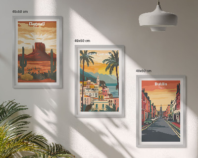 Conjunto de 3 quadros com moldura Paisagens de cidades naturais