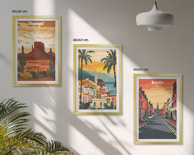 Conjunto de 3 quadros com moldura Paisagens de cidades naturais