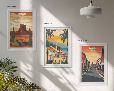 Conjunto de 3 quadros com moldura Paisagens de cidades naturais
