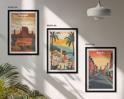 Conjunto de 3 quadros com moldura Paisagens de cidades naturais