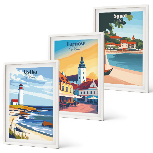Conjunto de quadros para sala de estar Vistas da cidade Ustka Tarnów Sopot
