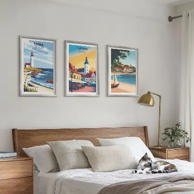 Conjunto de quadros para sala de estar com vistas das cidades de Ustka, Tarnów e Sopot