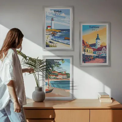 Conjunto de quadros para sala de estar com vistas das cidades de Ustka, Tarnów e Sopot