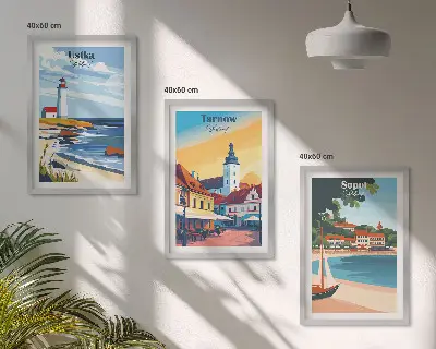 Conjunto de quadros para sala de estar com vistas das cidades de Ustka, Tarnów e Sopot