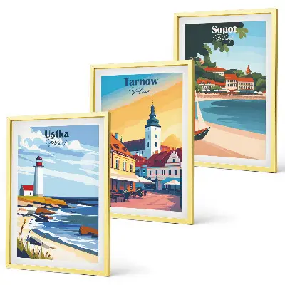 Conjunto de quadros para sala de estar com vistas das cidades de Ustka, Tarnów e Sopot