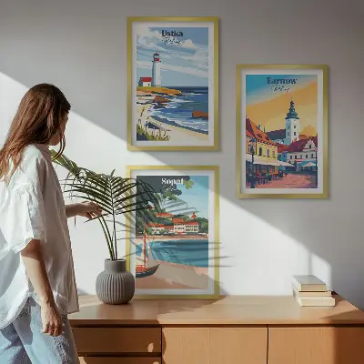 Conjunto de quadros para sala de estar com vistas das cidades de Ustka, Tarnów e Sopot