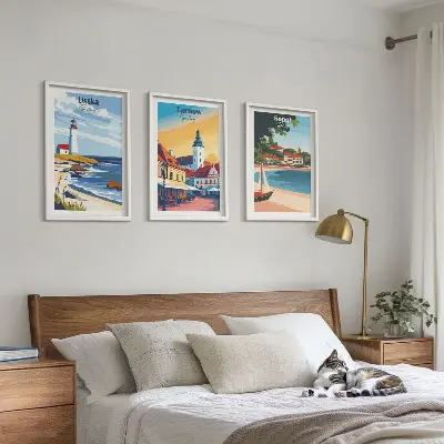 Conjunto de quadros para sala de estar com vistas das cidades de Ustka, Tarnów e Sopot