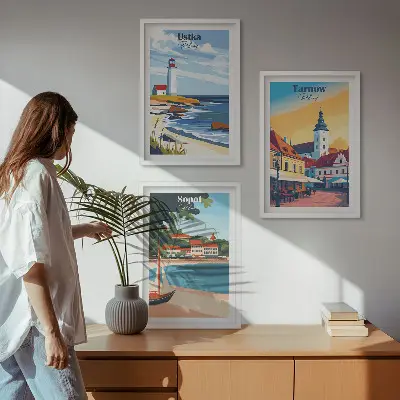 Conjunto de quadros para sala de estar com vistas das cidades de Ustka, Tarnów e Sopot