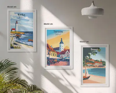 Conjunto de quadros para sala de estar com vistas das cidades de Ustka, Tarnów e Sopot