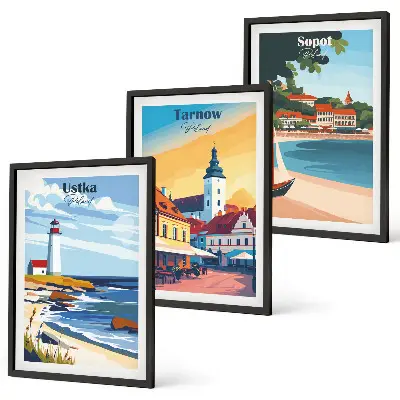 Conjunto de quadros para sala de estar com vistas das cidades de Ustka, Tarnów e Sopot