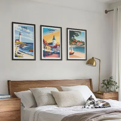 Conjunto de quadros para sala de estar com vistas das cidades de Ustka, Tarnów e Sopot