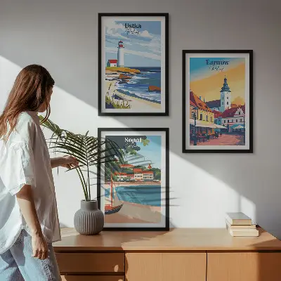 Conjunto de quadros para sala de estar com vistas das cidades de Ustka, Tarnów e Sopot